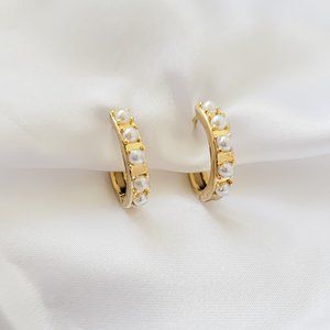Classic Gold Hoops Faux Pearl Decor Small Gold Hoop Earrings